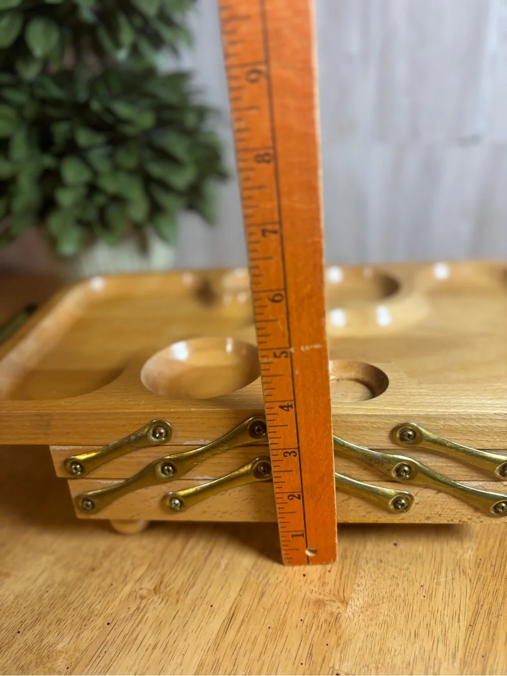 Vintage Expandable Wooden Relish Tray Mid-Century Snack Server Folding Tray